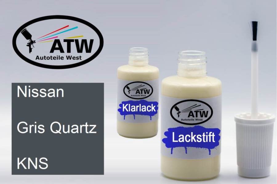 Nissan, Gris Quartz, KNS: 20ml Lackstift + 20ml Klarlack - Set, von ATW Autoteile West.